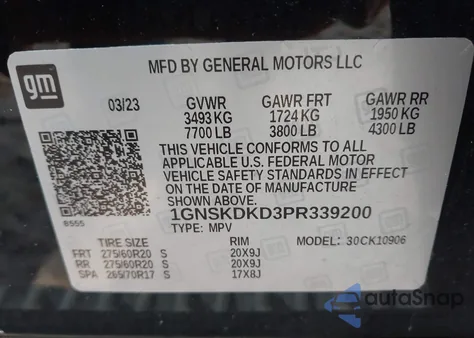 2023 Chevrolet Suburban 4Wd Z71 z USA, uszkodzony, nr VIN 1GNSKDKD3PR339200